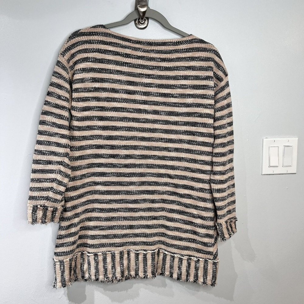 Soft Surroundings Marina Sweater Tunic Womens Sz M P Blue Tan Striped Pullover